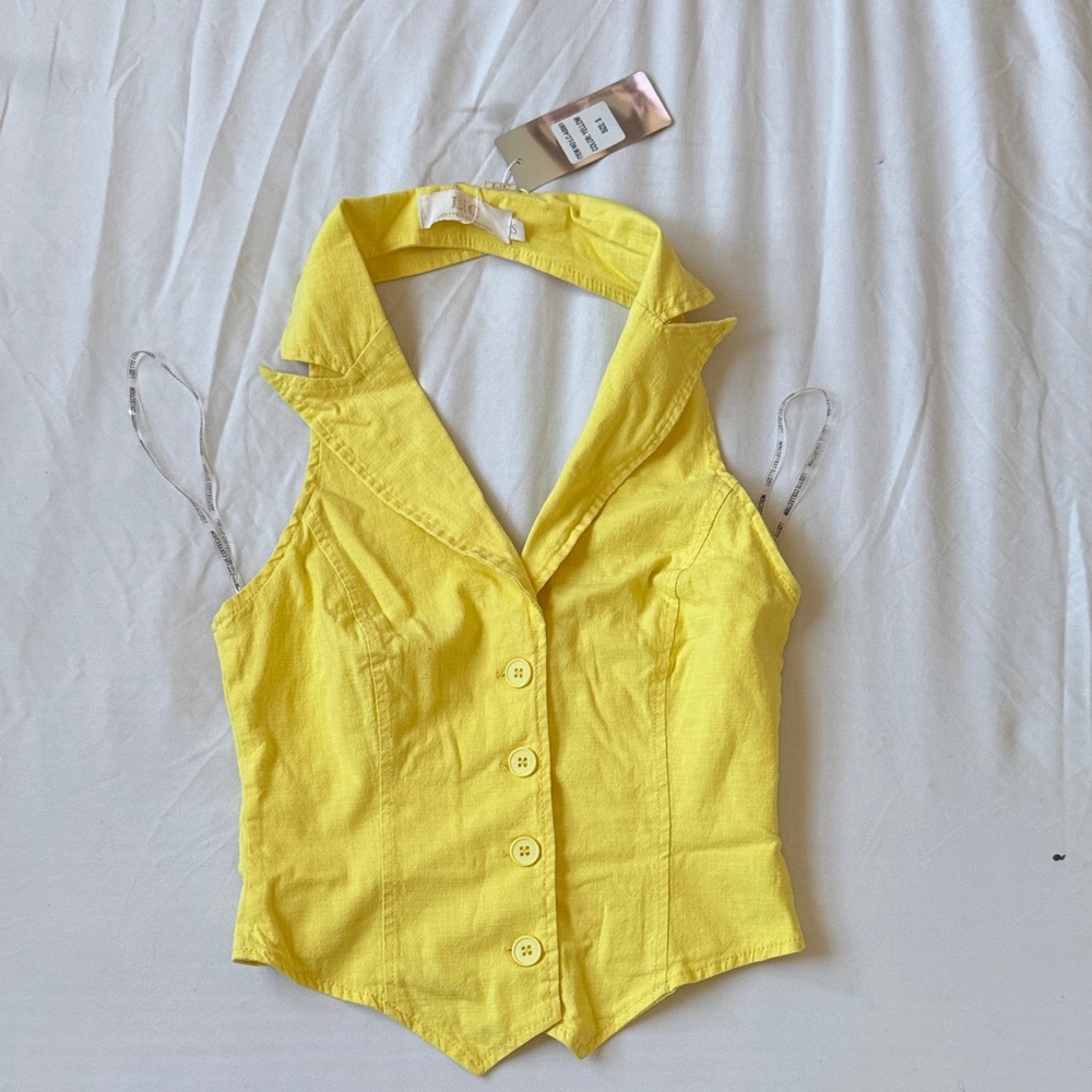 Yellow Sleeveless Button-Up Top